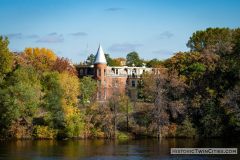 View of the Kline Sanitarium in Anoka from the Ferry Street bridge over the Mississippi River