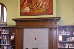 West fireplace inside the Minneapolis Franklin Library