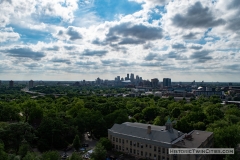 View facing west toward downtown Minneapolis from the observation deck of the Witch's Hat Water Tower in the Prospect Park neighborhood of Minneapolis